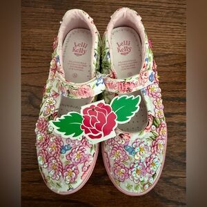 NWT Lelli Kelly Mary Janes EUR32/US 13.5-1 White Canvas Embroidered